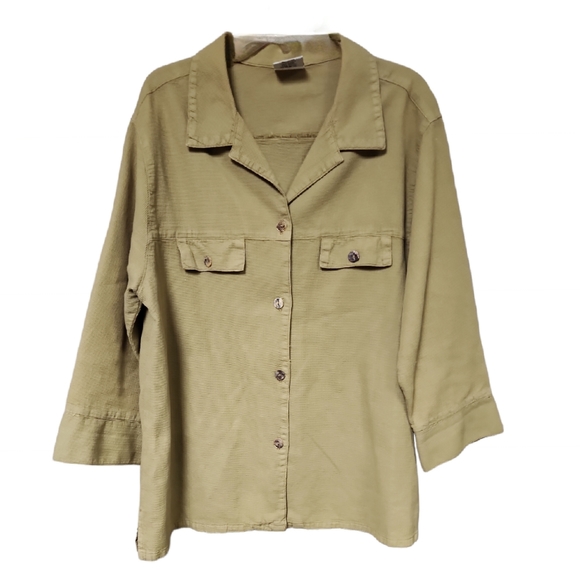 Color Me Cotton Women's Button Front Short Sleeve Honeycomb Pattern Top Size M - Picture 1 of 7